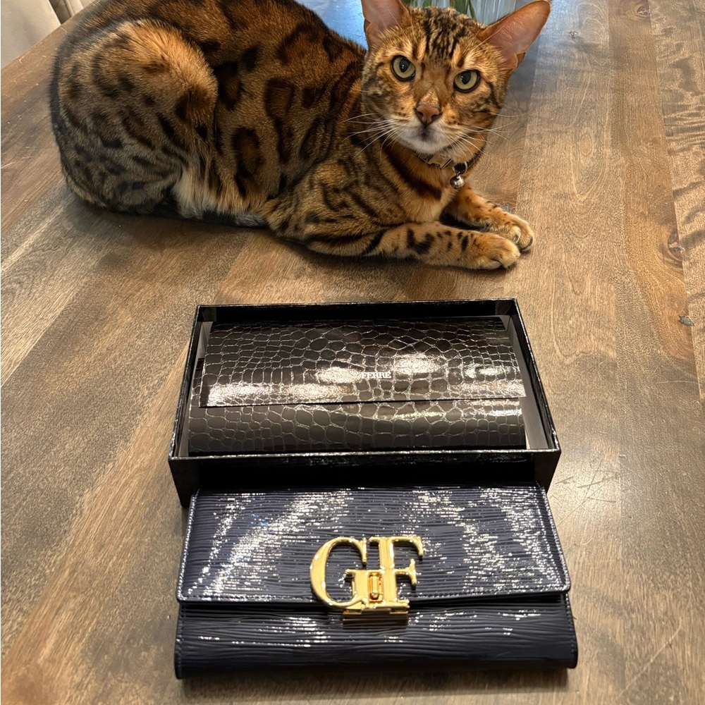 Gianfranco Ferre dark blue and Gold Clutch-purse